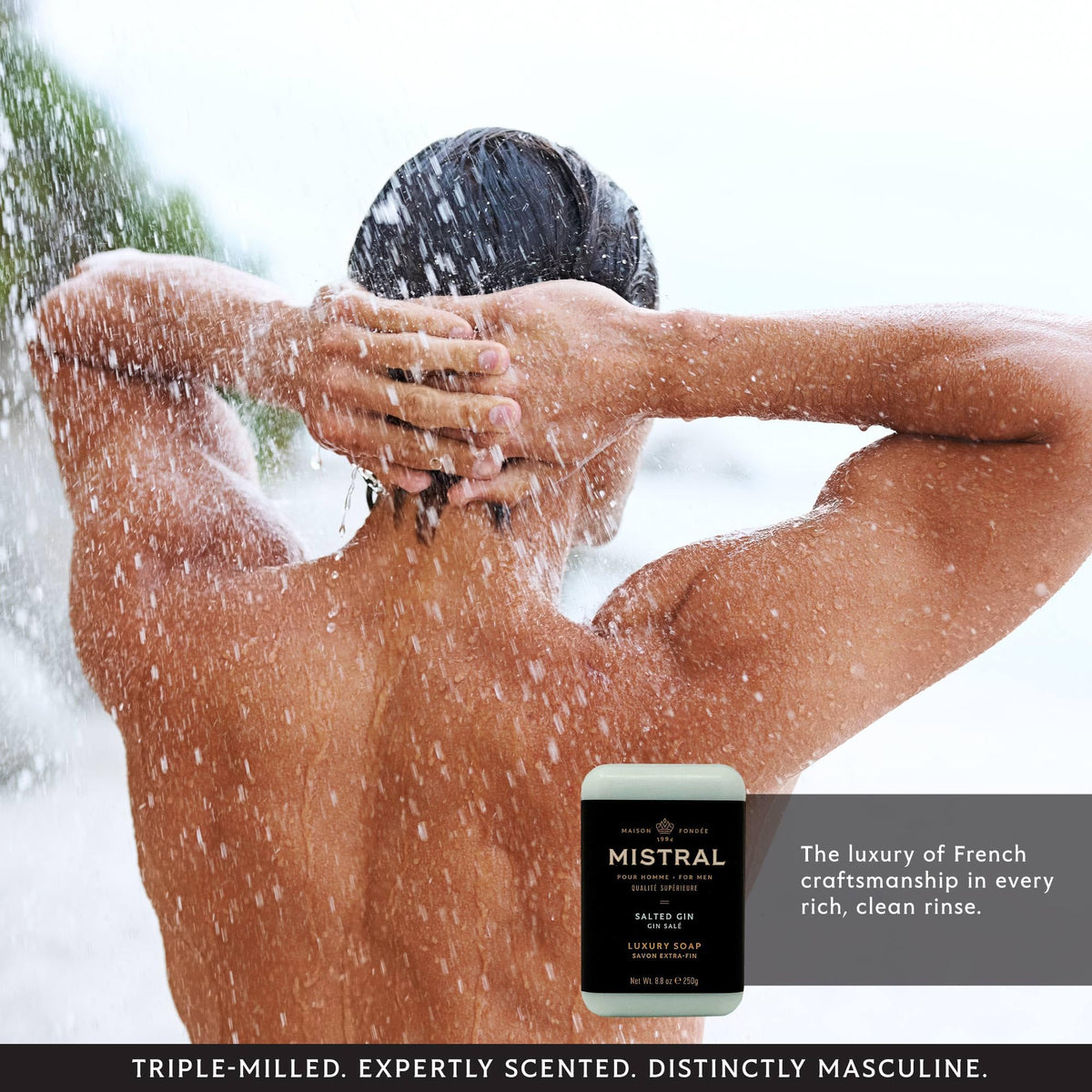 Mistral Salted Gin bar soap with wild botanicals for a refreshing cleanse.