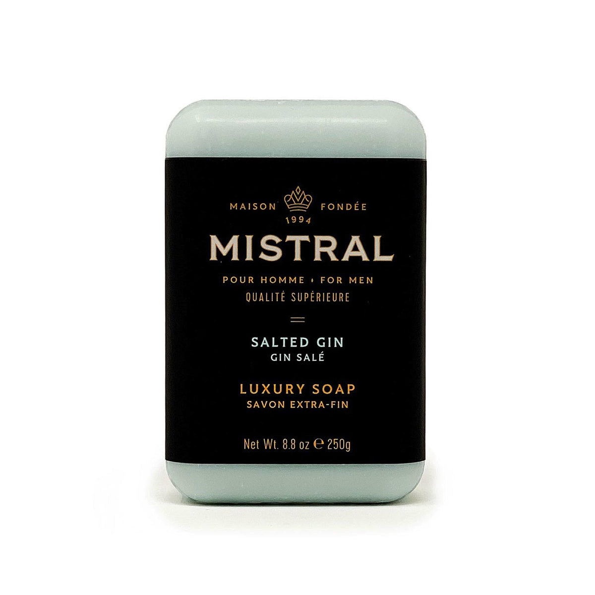 Mistral Salted Gin luxury bar soap from France with long-lasting scent for daily grooming.