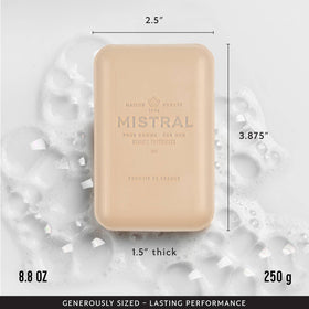 Mistral Sandstone bar soap close-up texture shows dense, triple-milled quality