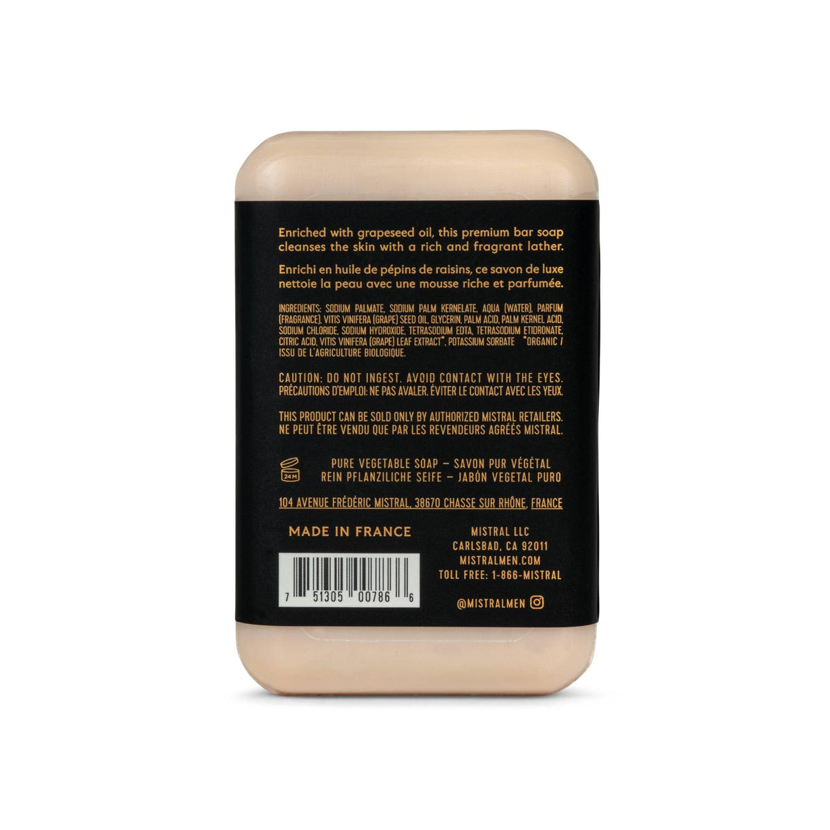 Mistral Sandstone bar soap rich lather demonstrates long-lasting cleansing and scent