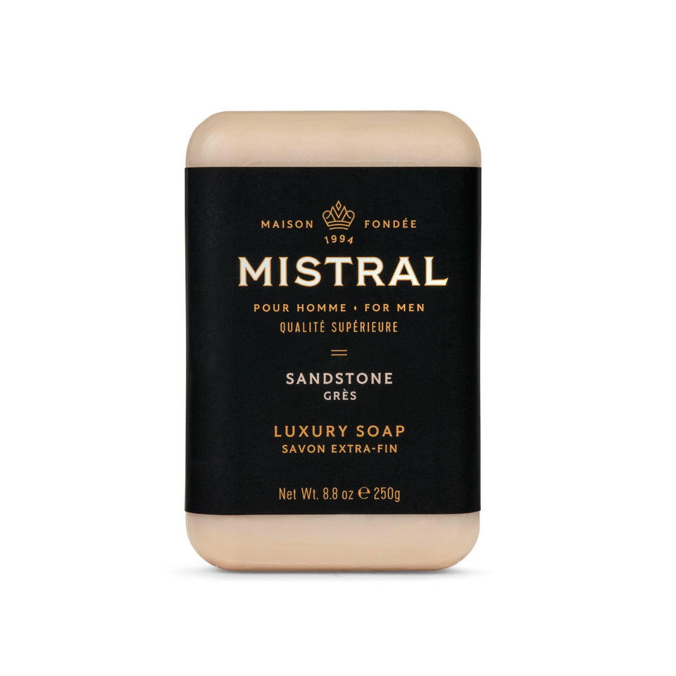 Mistral Sandstone bar soap packaging highlights premium presentation for gifting