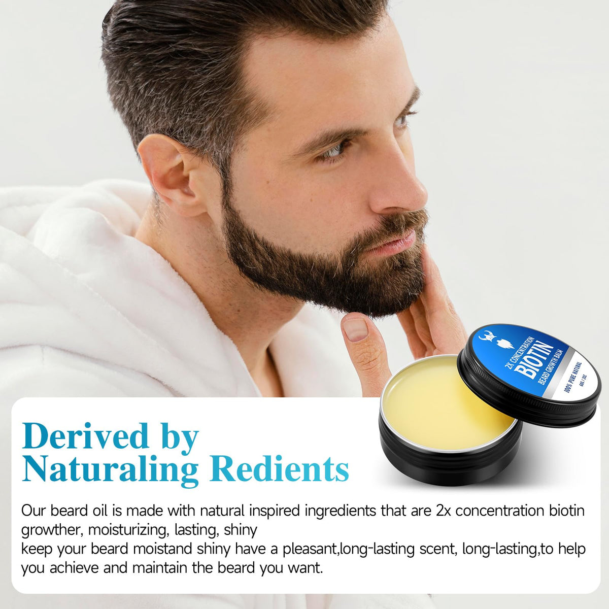 Mistysprite beard balm jar tilt reveals creamy texture and easy application.