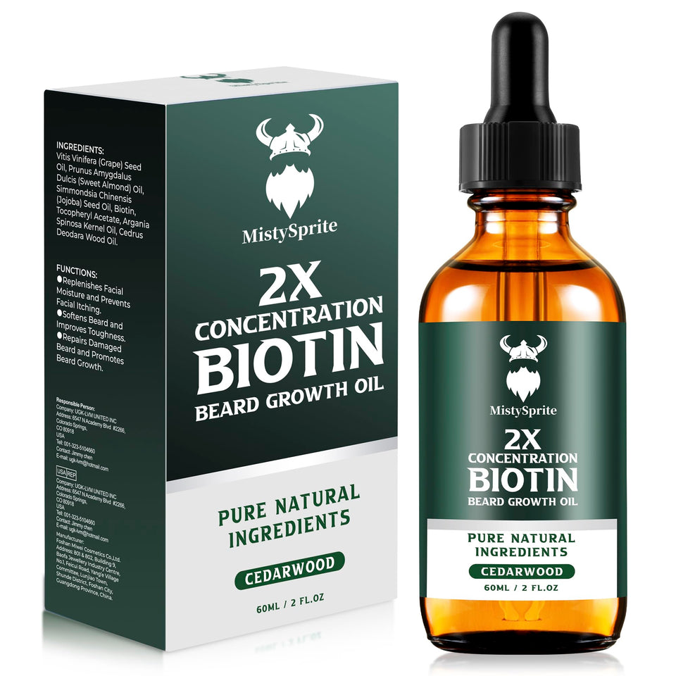 MistySprite beard oil cedarwood bottle showing nourishment for healthier beard