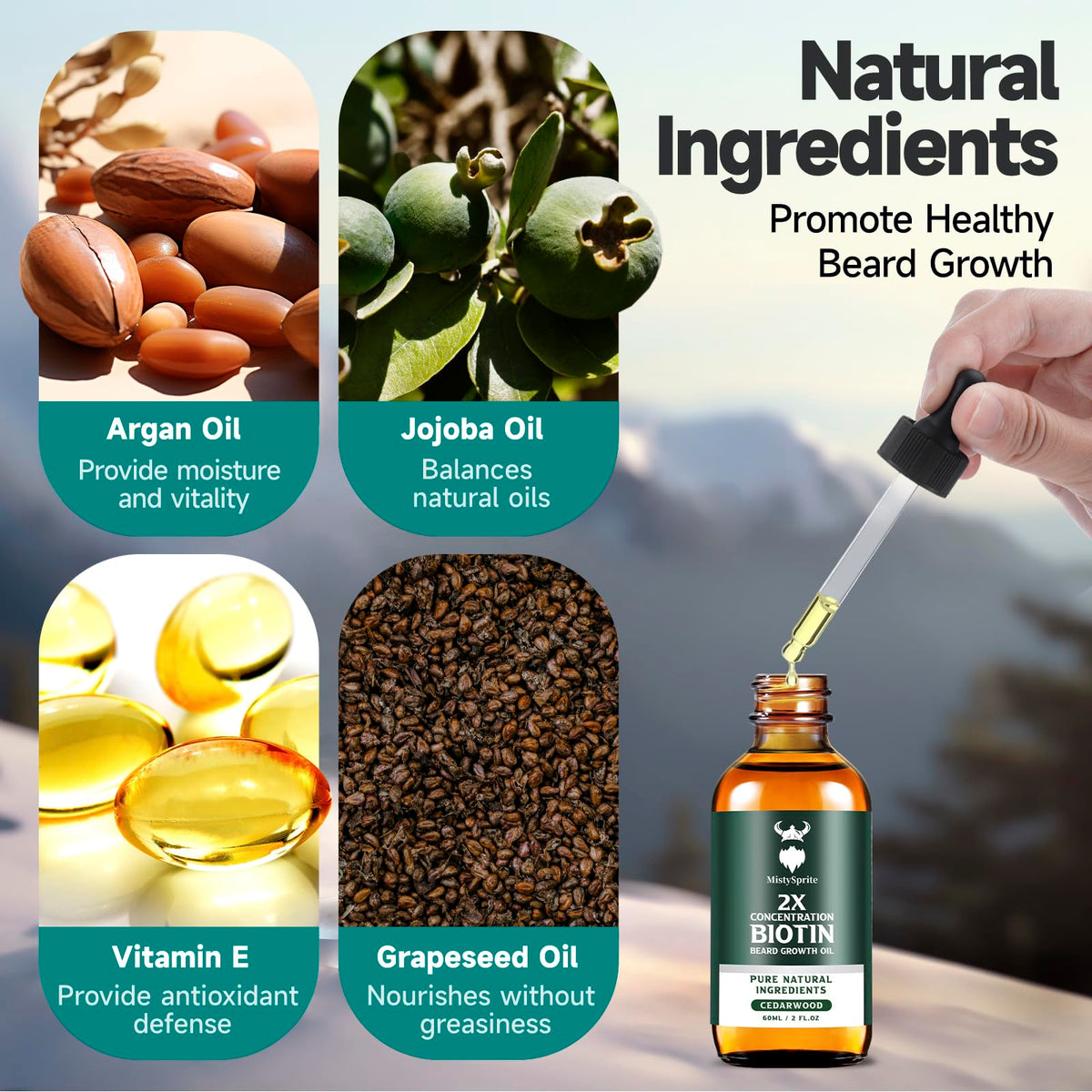 MistySprite beard oil with vitamin E for vitality and softness