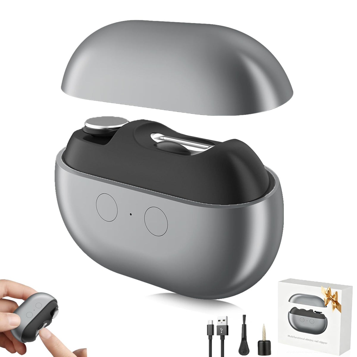 MISWOWO electric nail clipper front view, safe all-in-one grooming tool for family use.