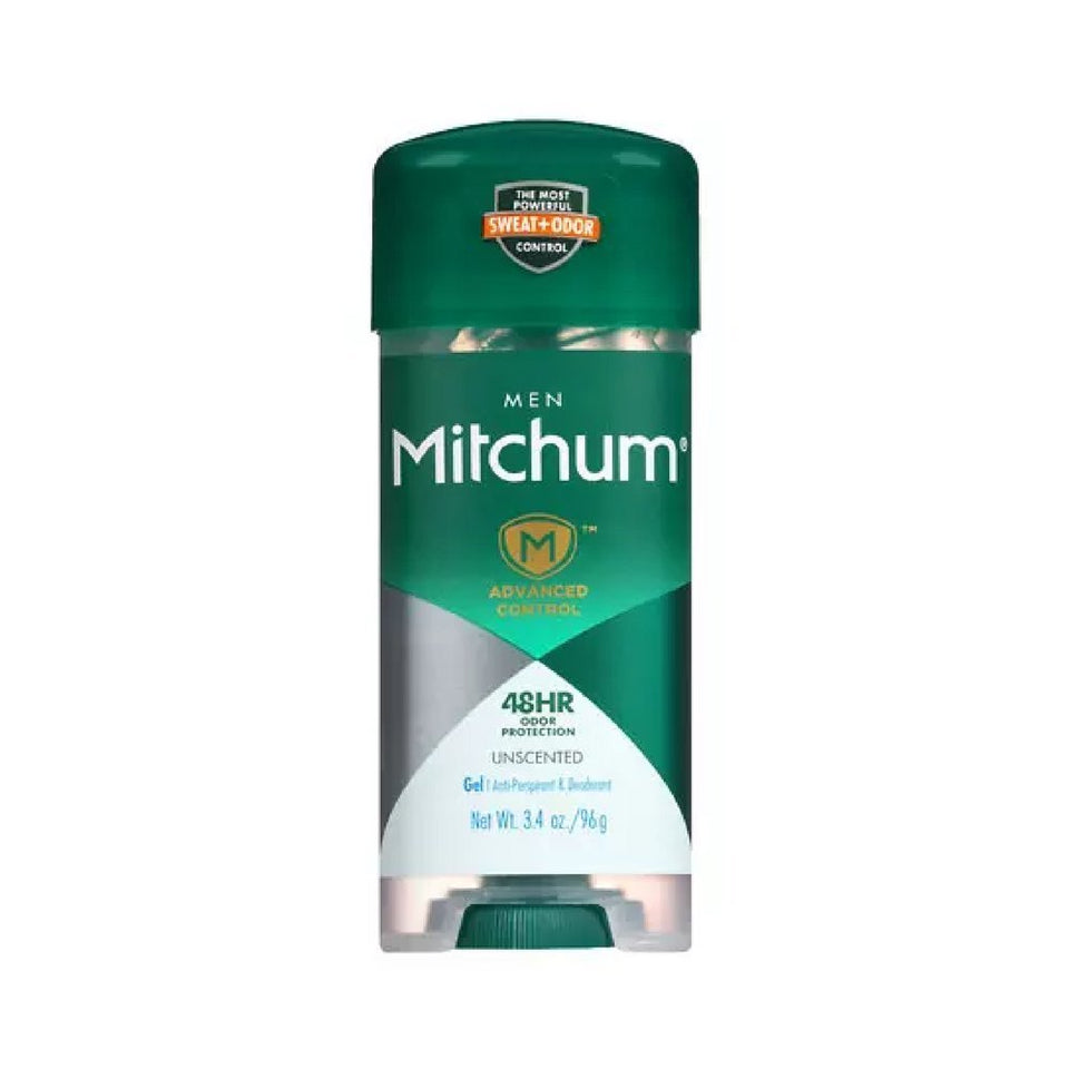 Mitchum Advanced Control Unscented Gel application showing smooth glide and lasting wetness protection.