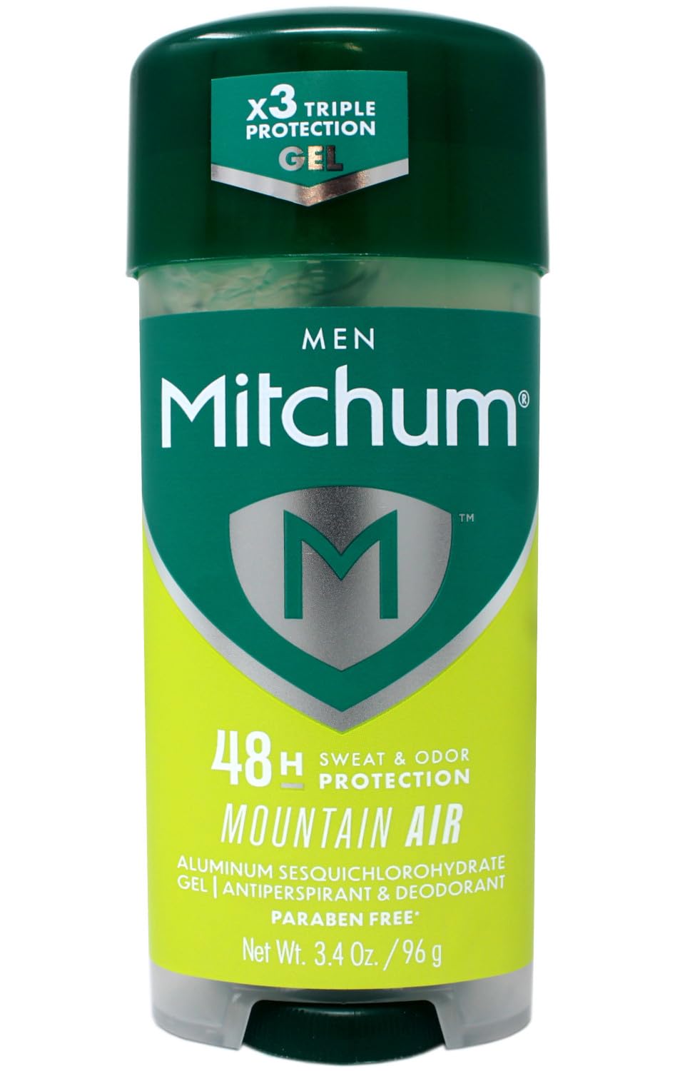 Mitchum Advanced Gel Mountain Air label detail with scent and product info