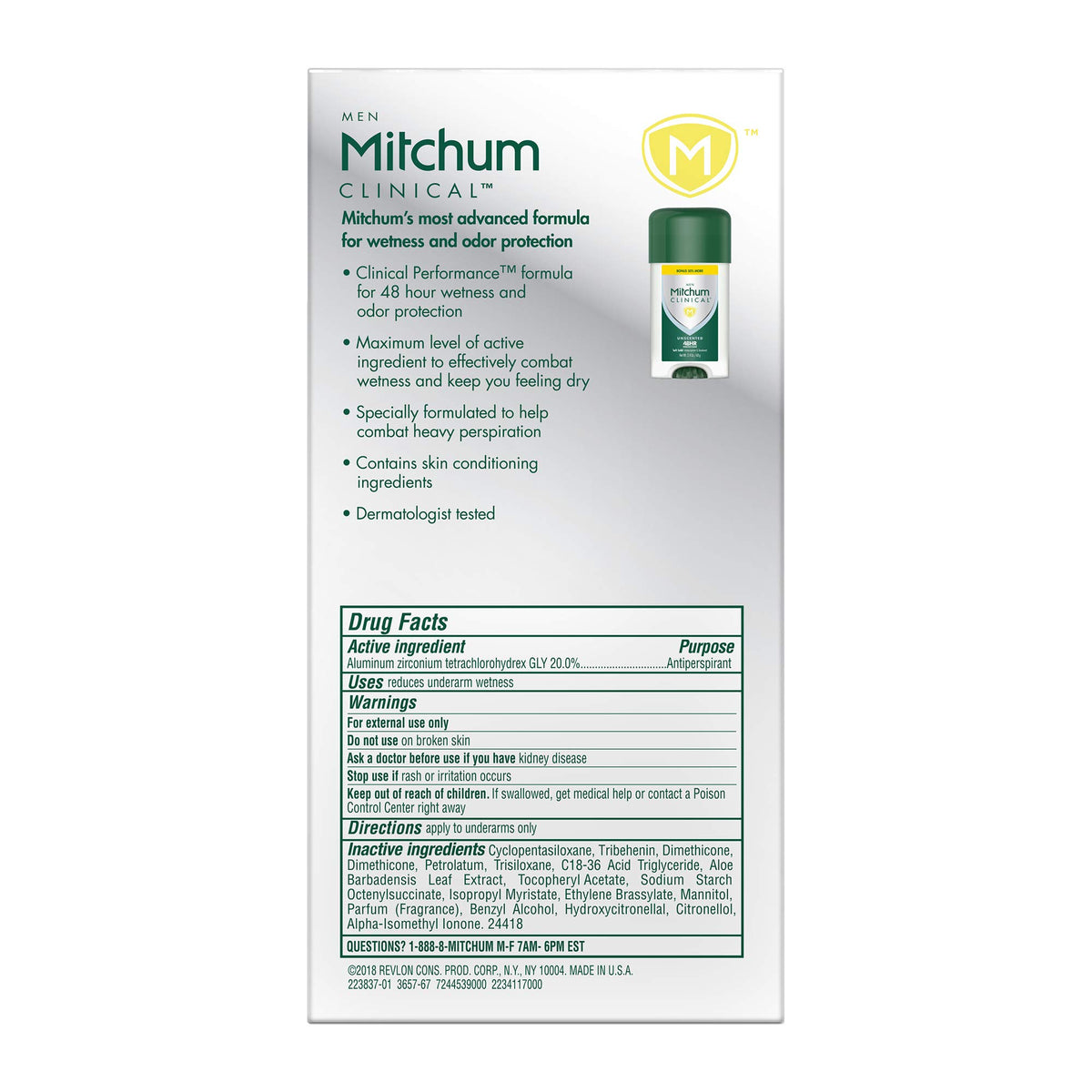 Mitchum Clinical Soft Solid unscented deodorant on bathroom shelf.