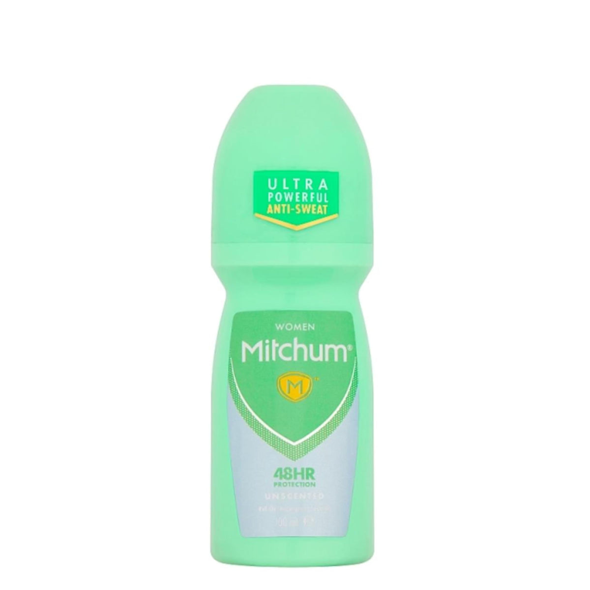 Mitchum Women Advanced Unscented roll-on packaging highlights 100ml bottle for all-day freshness.