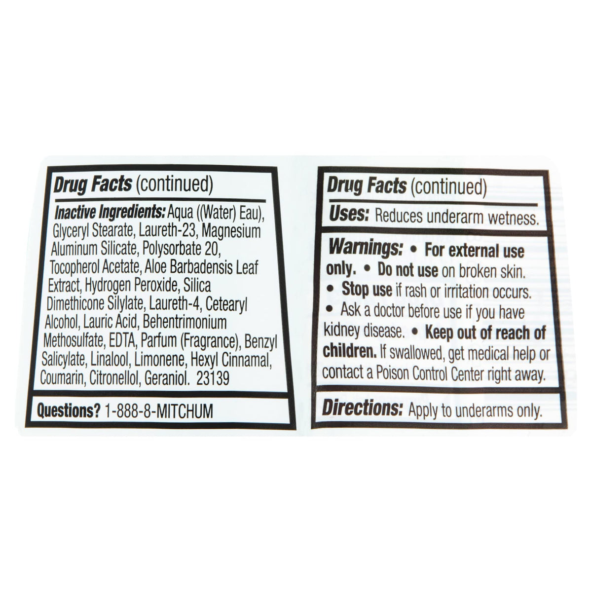 Powder Fresh scent label close-up highlighting Mitchum branding.