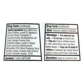 Powder Fresh scent label close-up highlighting Mitchum branding.