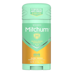 Mitchum Pure Fresh 4-pack invisible solid with 24-hour protection and no residue.