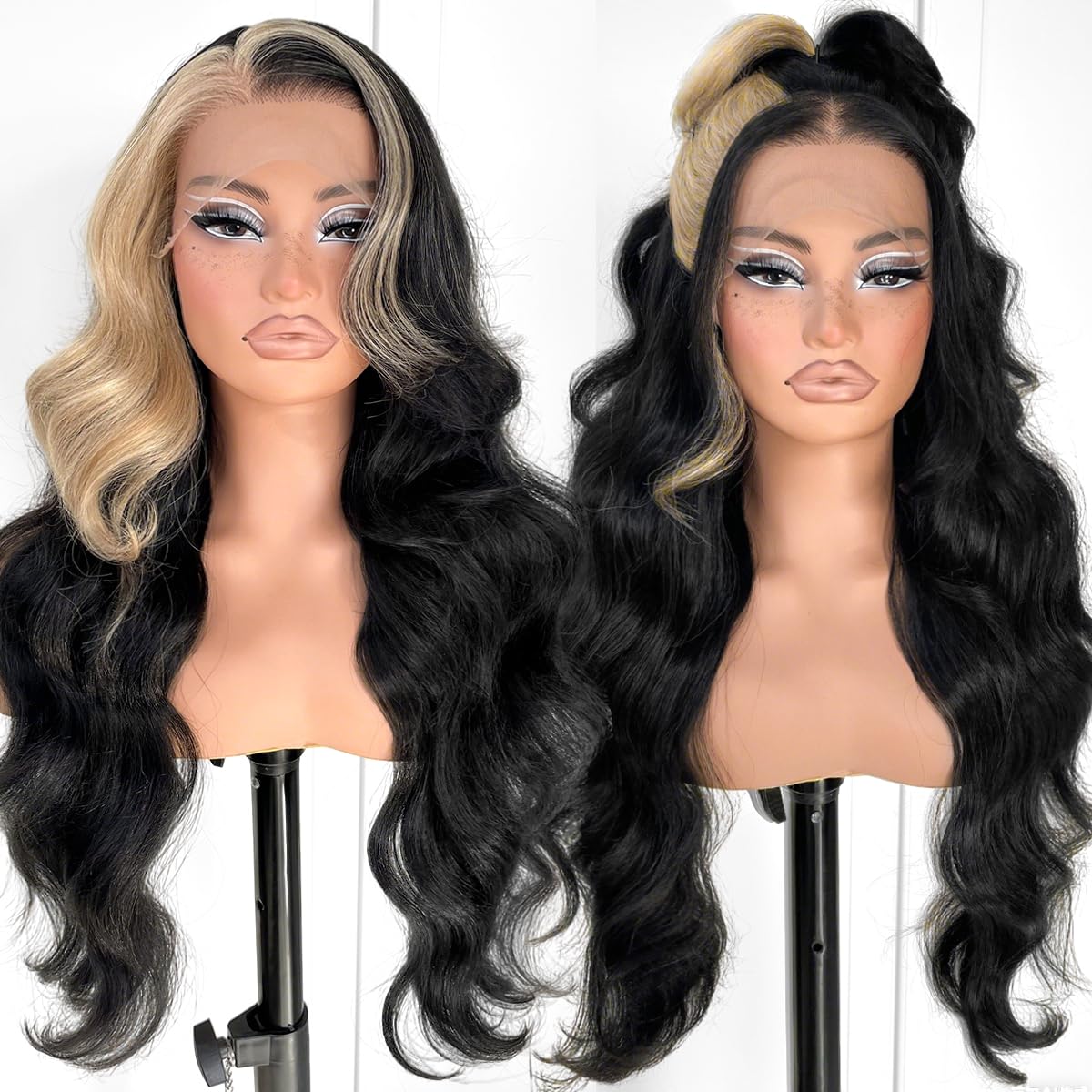 MITIMES 13x6 Skunk Stripe Wig body wave texture for effortless styling and volume.