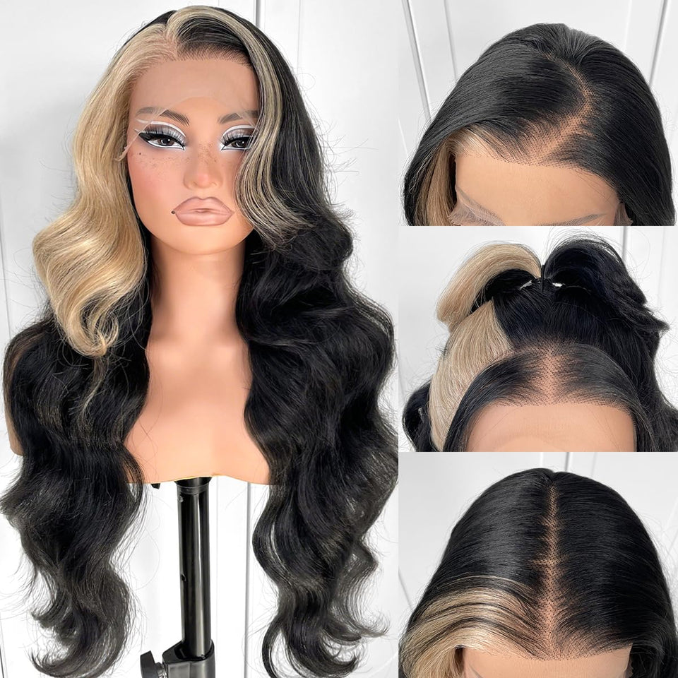MITIMES 13x6 Skunk Stripe Wig front lace detail for natural parting and versatile daily wear.