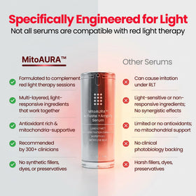 Fragrance-free vegan formula label on MitoAURA serum
