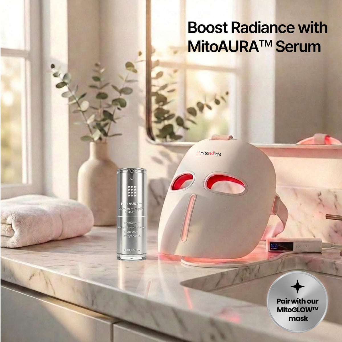 Close-up of application on skin with MitoAURA serum