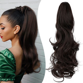Mitrygreen clip-in ponytail 18-inch wavy dark brown for instant volume