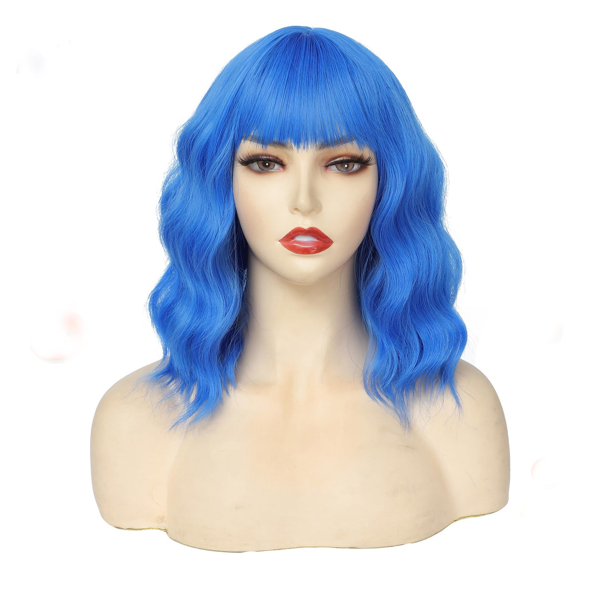 Miuric blue wig bangs and adjustable cap for secure fit
