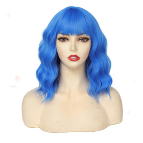 Miuric blue wig bangs and adjustable cap for secure fit