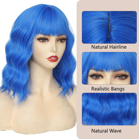 Miuric blue wig with shoulder-length synthetic fibers for comfortable styling