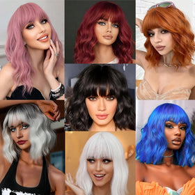 Miuric blue wig heat-resistant fibers for versatile styling