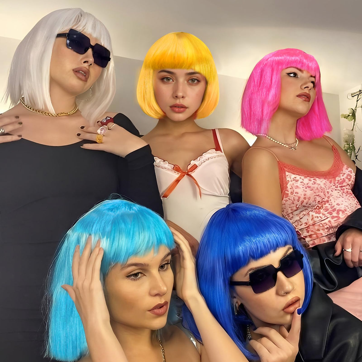 MIUSKATL colorful wigs shown on model for vibrant, photogenic looks.