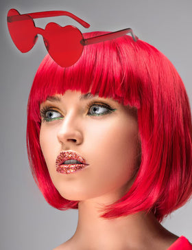 MIUSKATL red 12in bob wig with bangs full look shows vibrant color and versatility