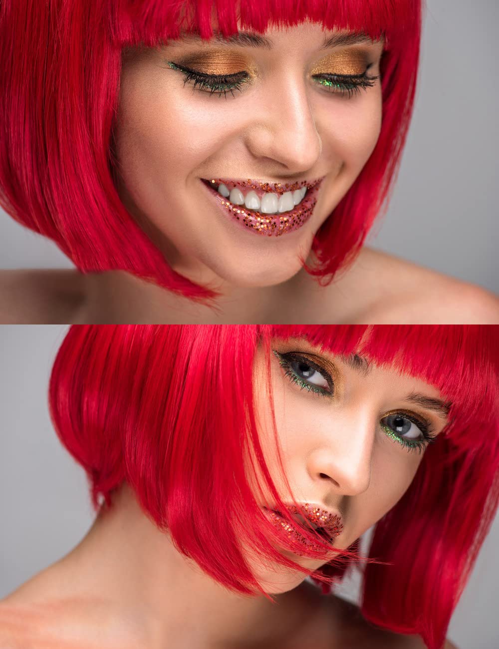 MIUSKATL red wig bangs natural hairline closeup highlights realistic appearance