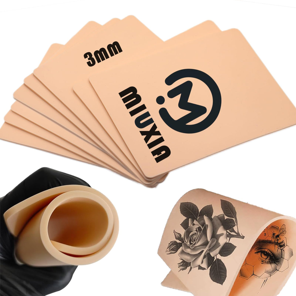 Miuxia tattoo skin 3mm practice pack in packaging, ideal for beginners.