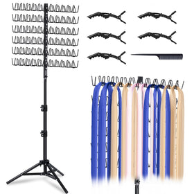MIVERYEA braiding hair rack standing with 120 pegs, front view keeps extensions organized for quick access.