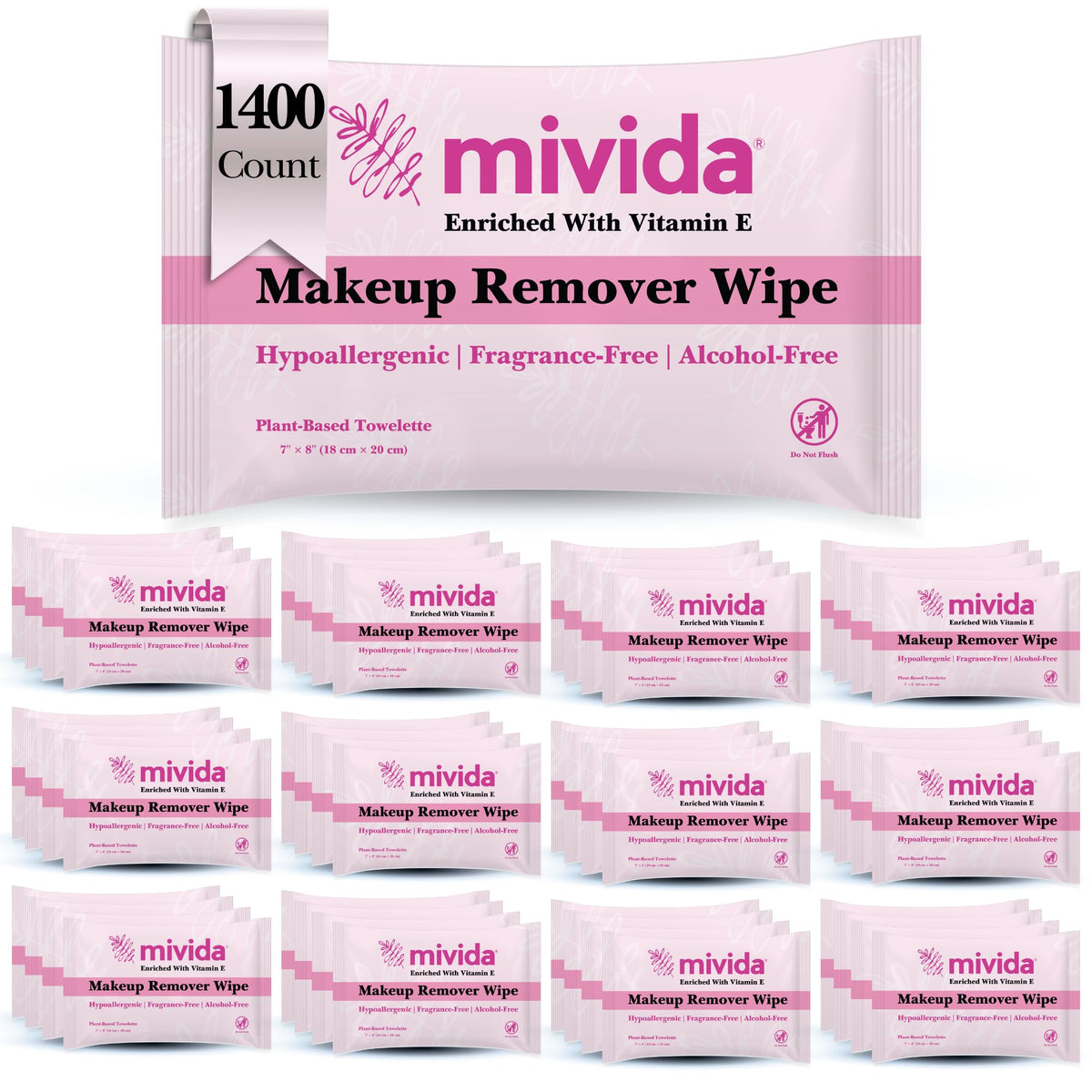 Mivida 1400-count makeup wipes, individually wrapped for hygienic hotel guest rooms.