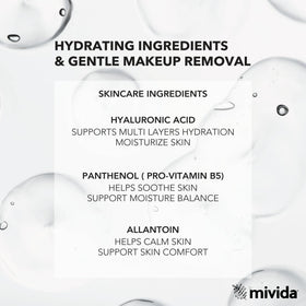 mivida hyaluronic-acid wipe close-up suggests hydration during cleansing