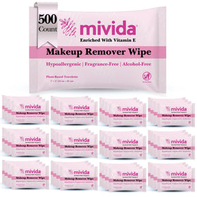 mivida makeup remover wipes, individually wrapped, ideal for hotel stays and gentle enough for sensitive skin.