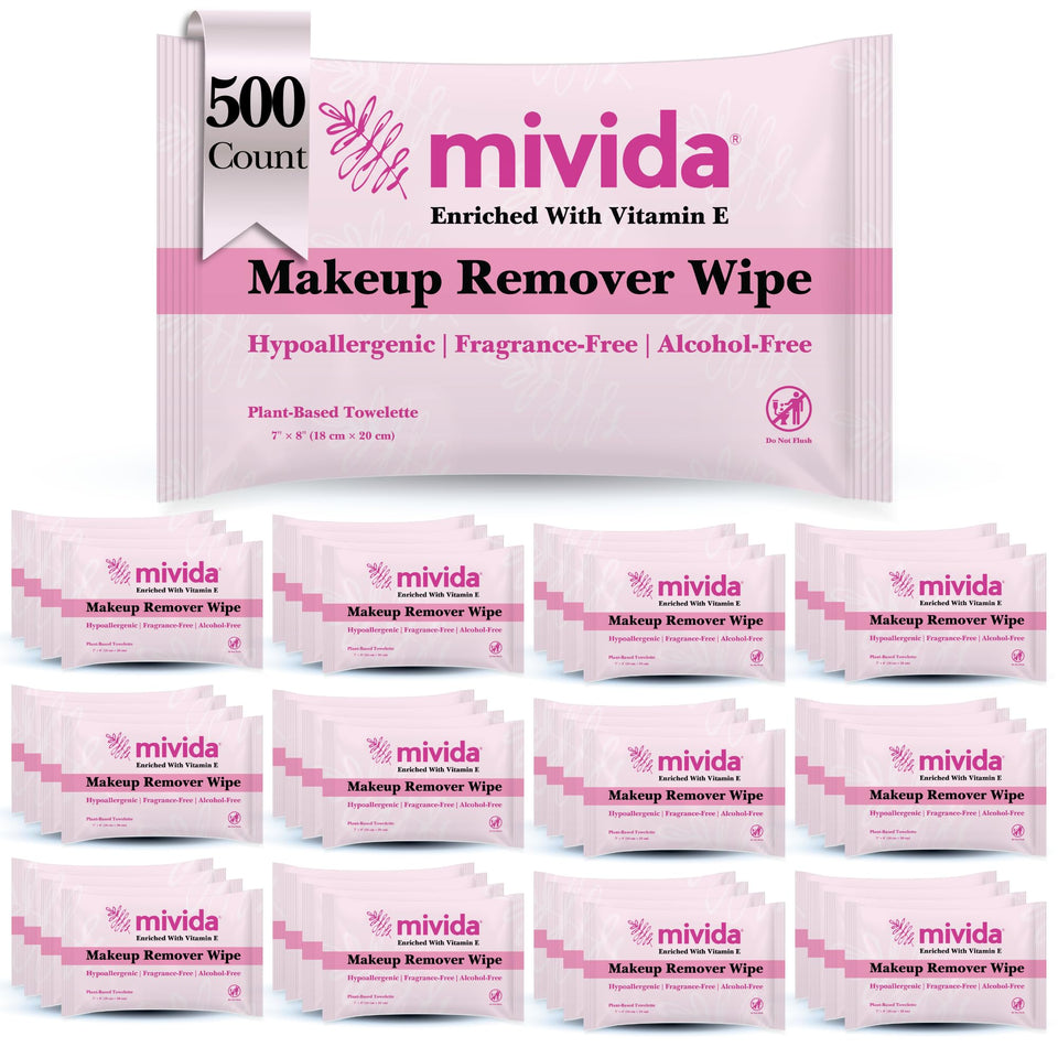 mivida makeup remover wipes, individually wrapped, ideal for hotel stays and gentle enough for sensitive skin.