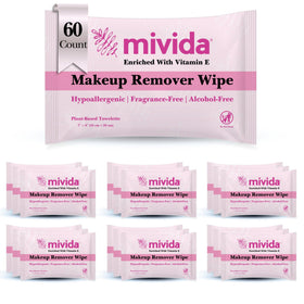 Mivida makeup wipes in an individually wrapped 60-count carton for hygiene and on-the-go use.