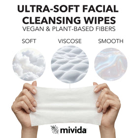 Vegan, plant-based fiber wipes from Mivida for clean beauty routines.