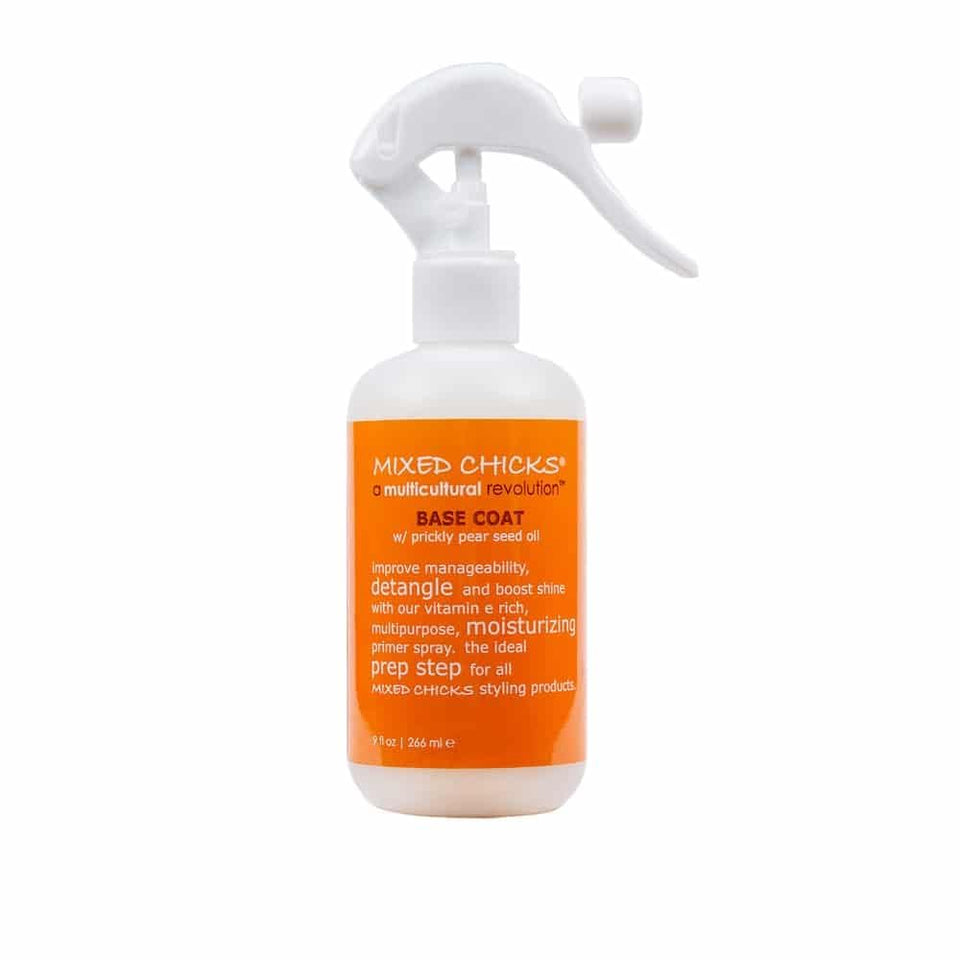 Mixed Chicks Base Coat Curl Primer Spray bottle shown for detangling and frizz control