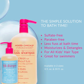 Child-friendly pump bottle of Mixed Chicks Gentle Kids Shampoo for easy bath time.