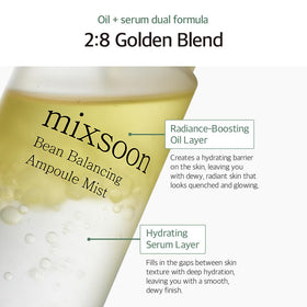 Closeup of Mixsoon Bean Balancing Ampoule Mist on skin for dewy glow
