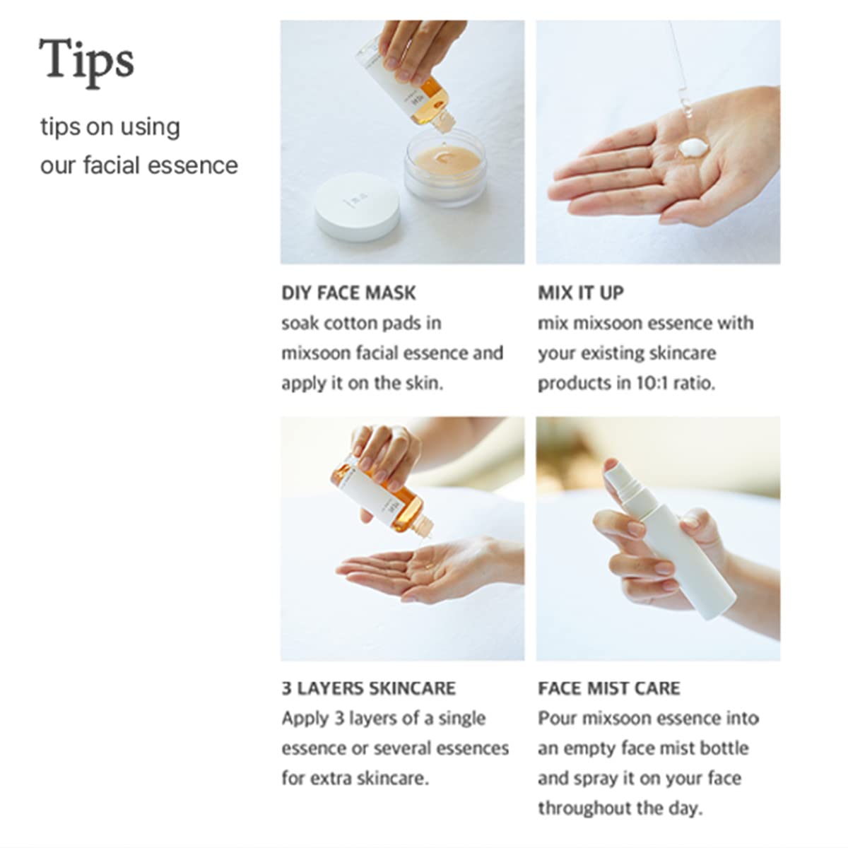 Mixsoon Bifida Ferment Essence swatch on skin shows quick absorption and hydration.