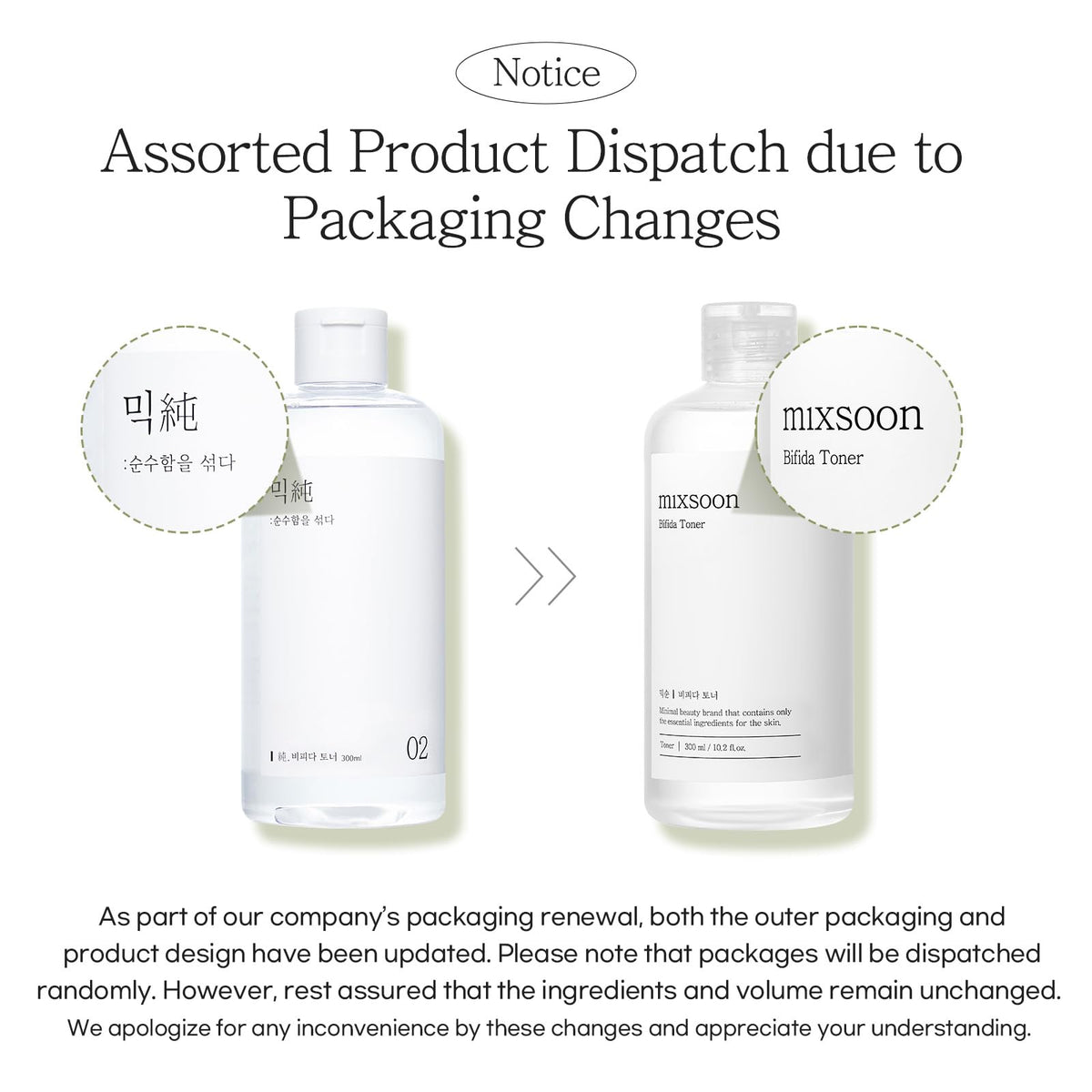 Mixsoon Bifida Toner bottle back shows ingredients and usage for gentle care