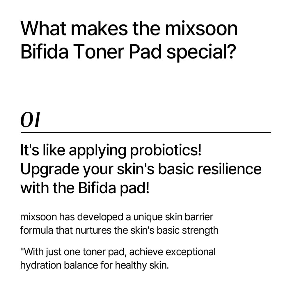 Gently pressing Mixsoon Bifida Toner Pad on cheeks for hydration.