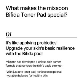 Gently pressing Mixsoon Bifida Toner Pad on cheeks for hydration.