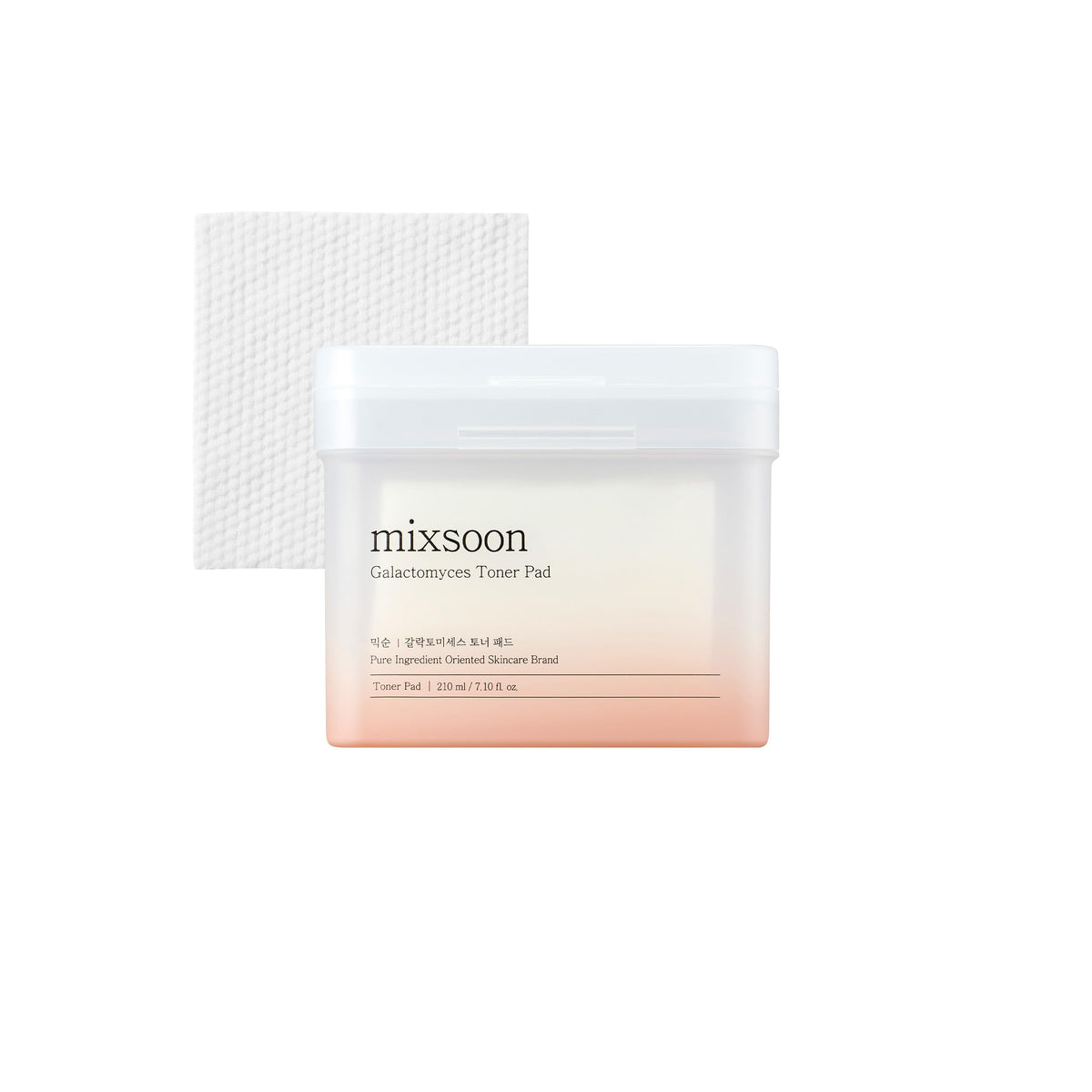 Mixsoon Galactomyces toner pad packaging highlighting vegan materials and radiant skincare goals