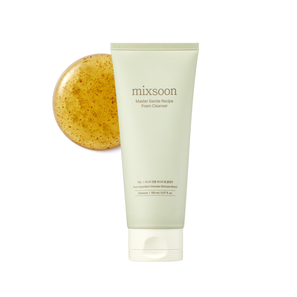 Mixsoon Master Gentle Recipe Foam Cleanser in a glass bottle for refreshing daily cleansing.
