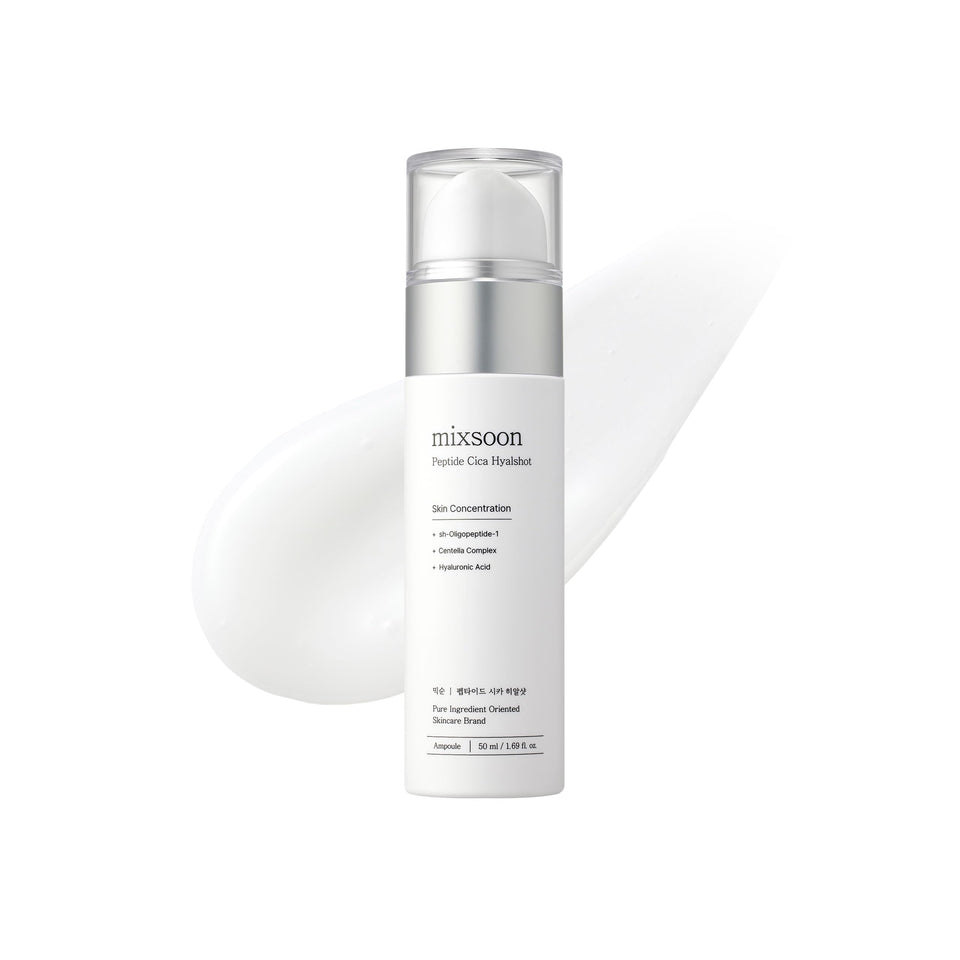 Mixsoon Peptide Cica Hyal-Shot serum bottle provides deep hydration for smoother skin.