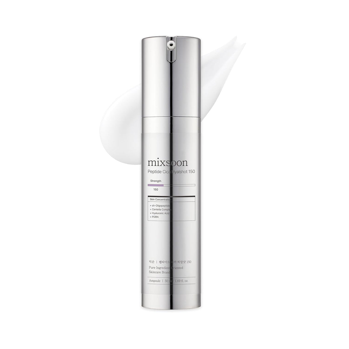 mixsoon Peptide Cica Hyalshot 150 bottle front shows fragrance-free hydration for daily care.