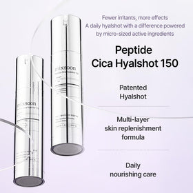 mixsoon Peptide Cica Hyalshot 150 bottle side highlights compact, lightweight serum for daily use.