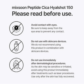 mixsoon Peptide Cica Hyalshot 150 label highlights fragrance-free formula for sensitive skin.