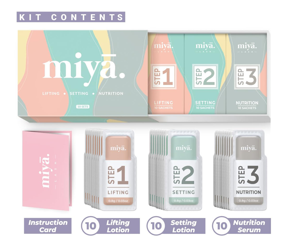 MIYA LASH 2in1 setting lotion sachets pack for lasting curl.